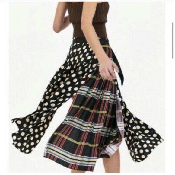 Zara patchwork mixed print pleated midi wrap skirt - Picture 2 of 7